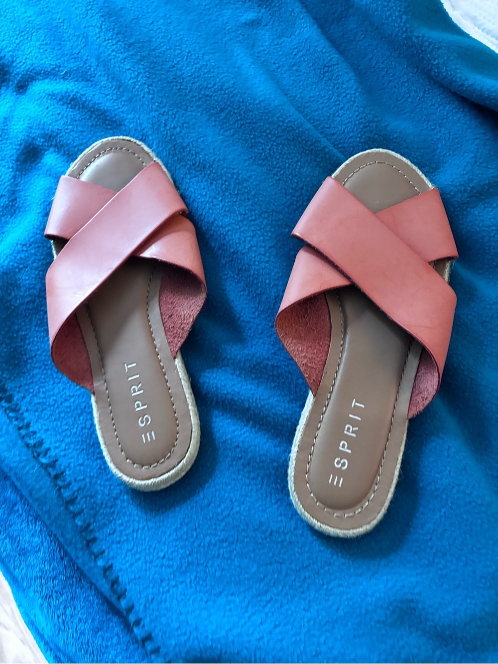 Esprit Coral Cross-Band Slide Sandals genuine leather